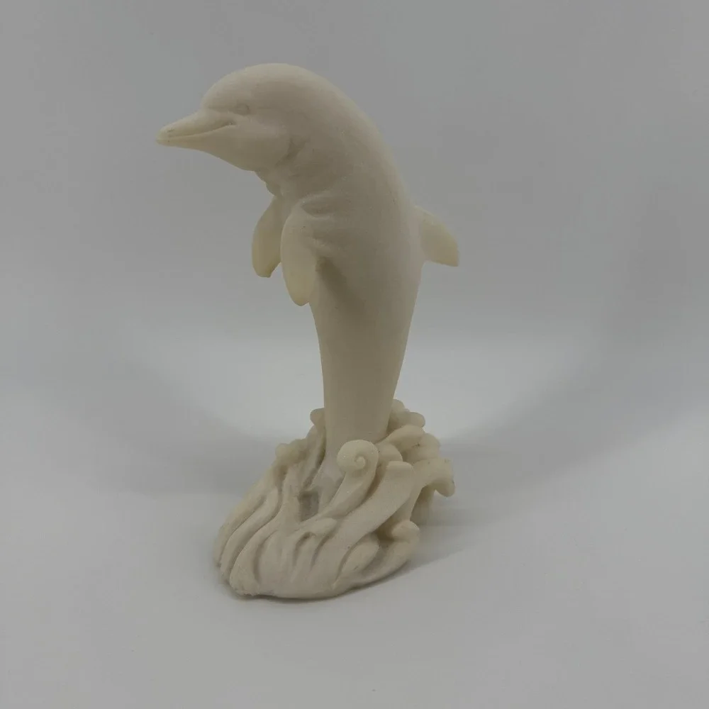 Vintage Hand Carved Alabaster Dolphin Sculpture Figure Cream Coastal Ocean 7
